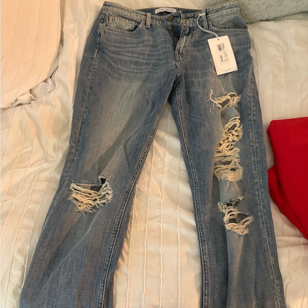 Flying Monkey Blue Straight Leg Jeans Distressed
